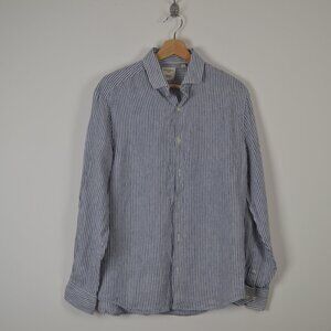 Baird McNutt Murano Slim Fit Linen Strip Mens L Long Sleeve Button Down Shirt